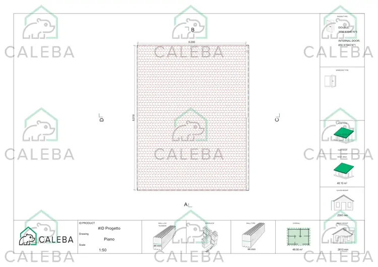 Casa di legno FLAMINIA 48 m², pianta copertura
