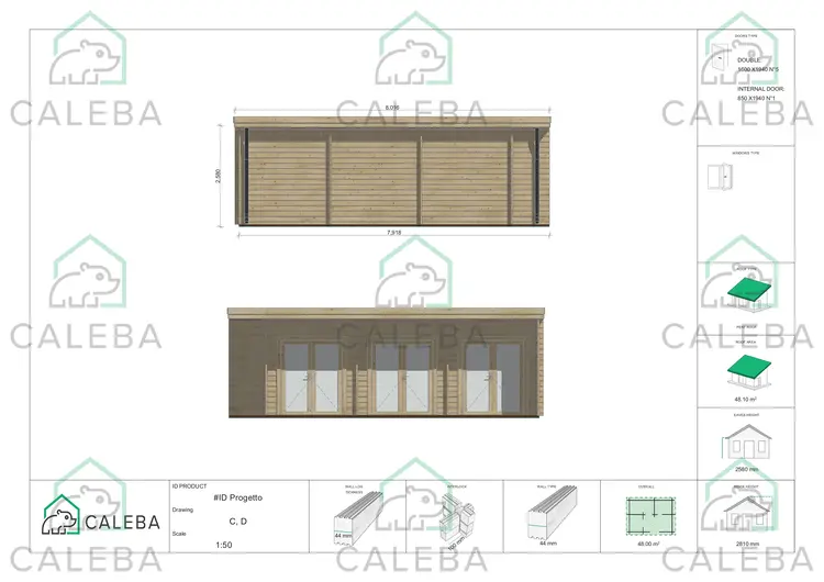 Casa di legno FLAMINIA 48 m², lati C/D