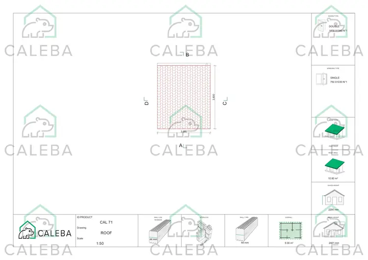 Casetta in legno ILARIA 9 m², pianta copertura