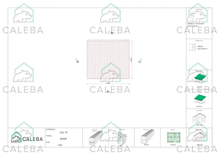 Casa in legno da giardino ILARIA 12 m², pianta copertura
