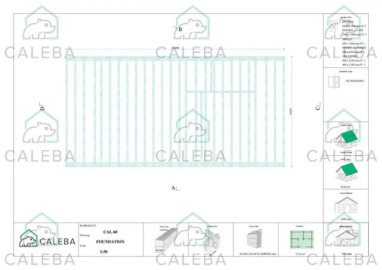Casa di legno coibentata stile moderno PENELOPE 98 m², piano fondazione