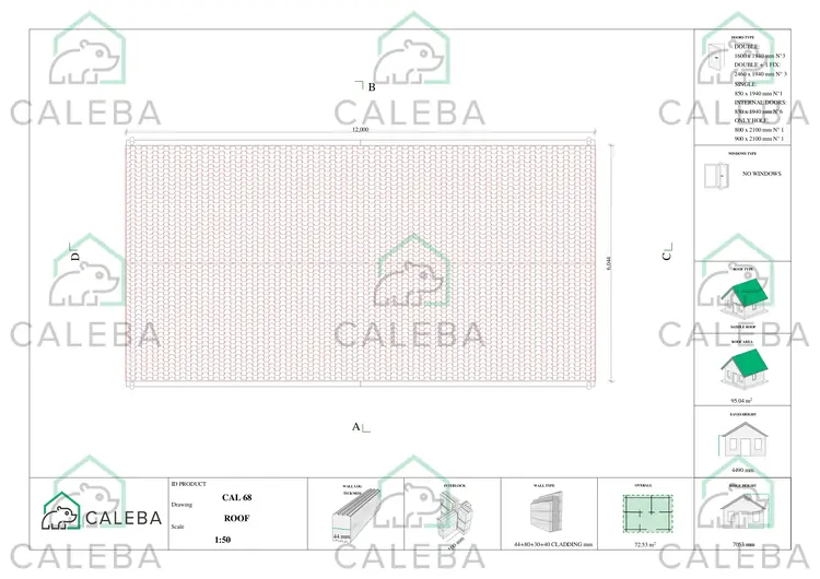 Casa di legno coibentata stile moderno PENELOPE 98 m², pianta copertura