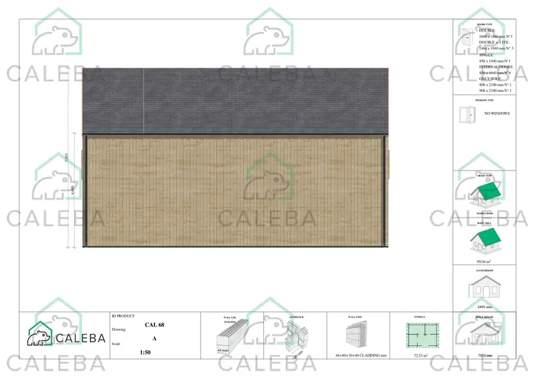 Casa di legno coibentata stile moderno PENELOPE 98 m², lato A