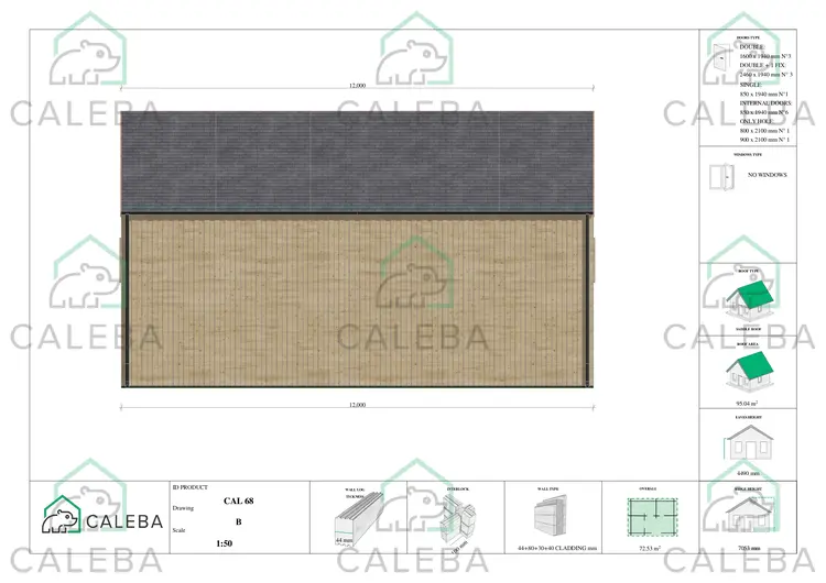 Casa di legno coibentata stile moderno PENELOPE 98 m², lato B