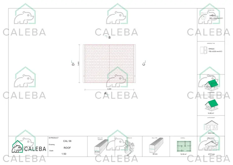 Casetta in legno CHIARA 12 m², pianta copertura
