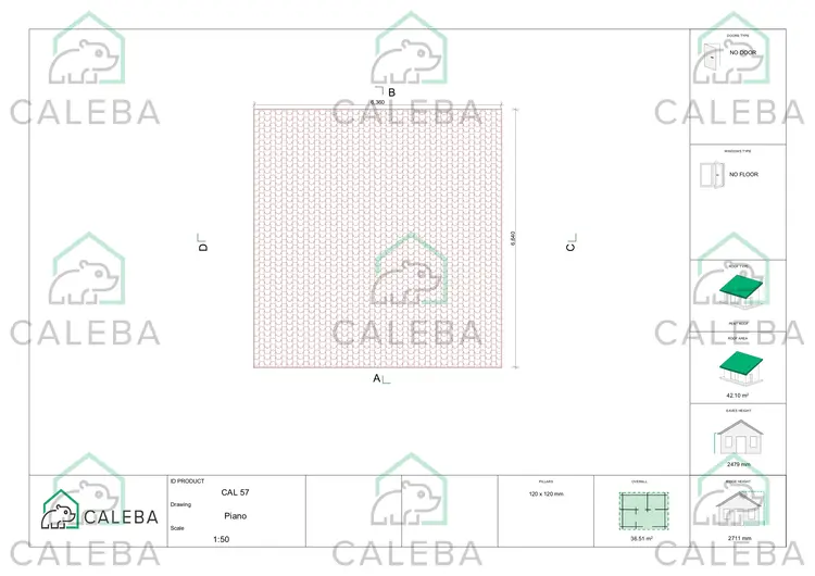 Tettoia in legno doppia 36.57 m², pianta copertura