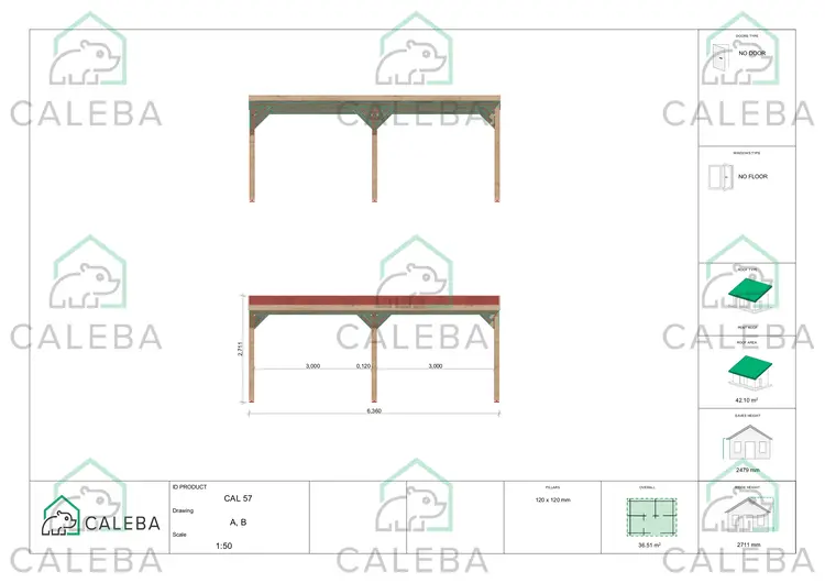 Tettoia in legno doppia 36.57 m², lato A/B