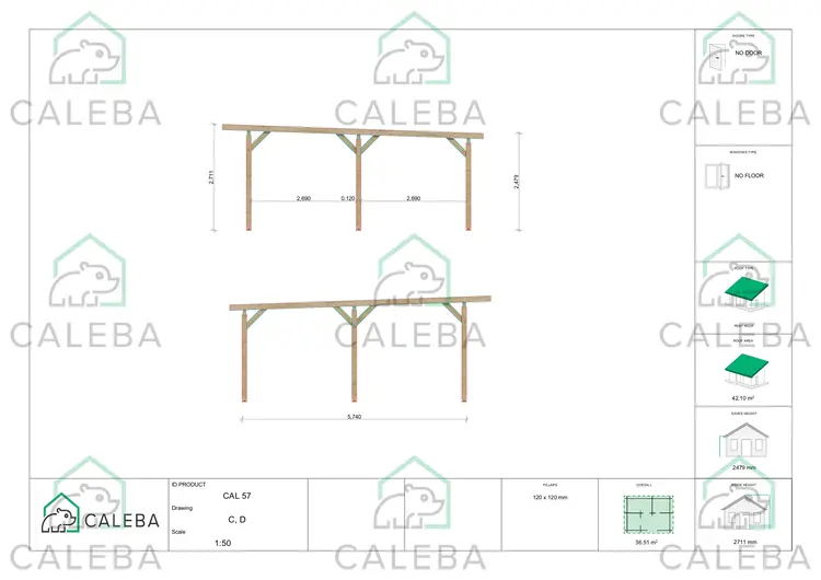 Tettoia in legno doppia 36.57 m², lato C/D