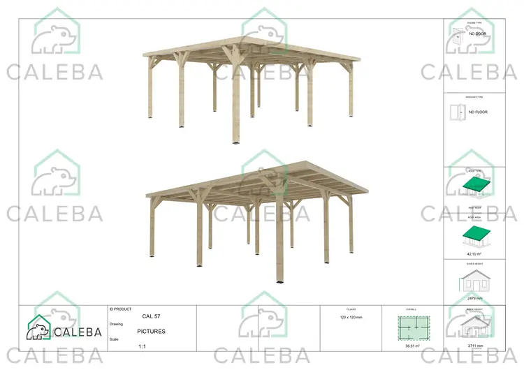 Tettoia in legno doppia 36.57 m², lato A/B/C/D