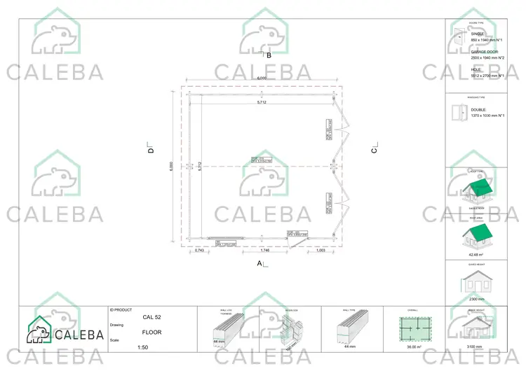 Garage in legno DOPPIO 36 m², planimetria