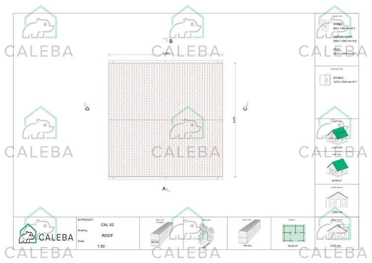 Garage in legno DOPPIO 36 m², pianta copertura