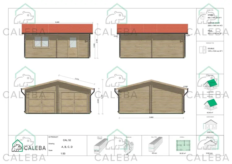Garage in legno DOPPIO 36 m², lato A,B,C,D