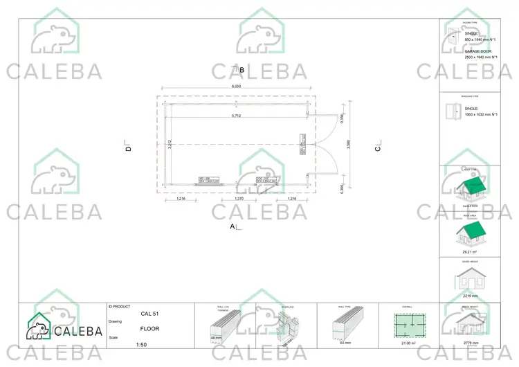 Garage di legno SINGOLO 21 m², planimetria