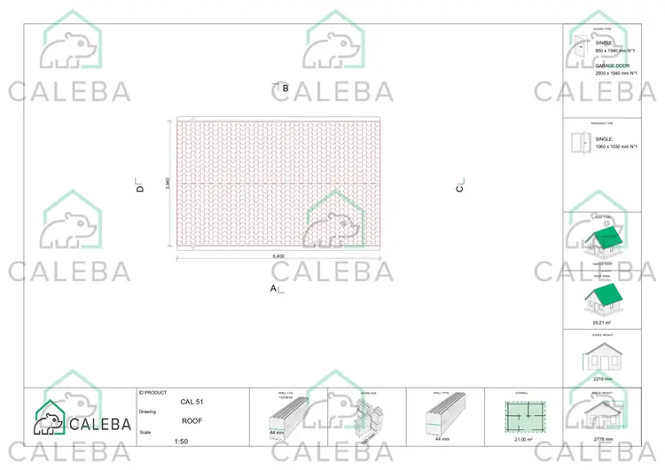 Garage di legno SINGOLO 21 m², pianta copertura