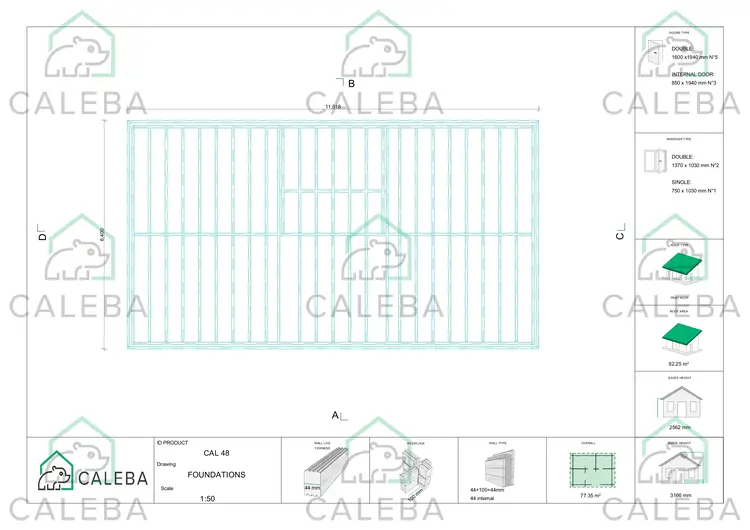 Casa in legno coibentata LILLY 77.34 m², piano fondazione