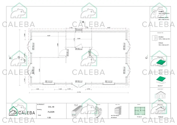 Casa in legno coibentata LILLY 77.34 m², planimetria