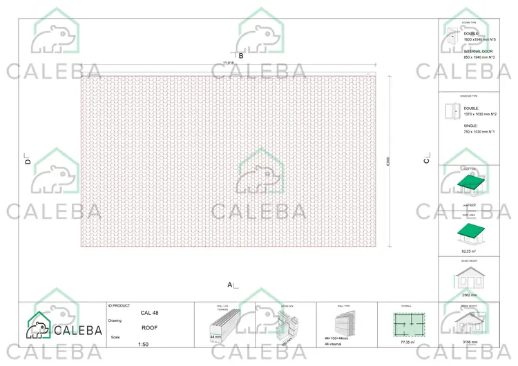 Casa in legno coibentata LILLY 77.34 m², pianta copertura