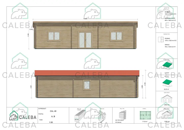 Casa in legno coibentata LILLY 77.34 m², lato A/B
