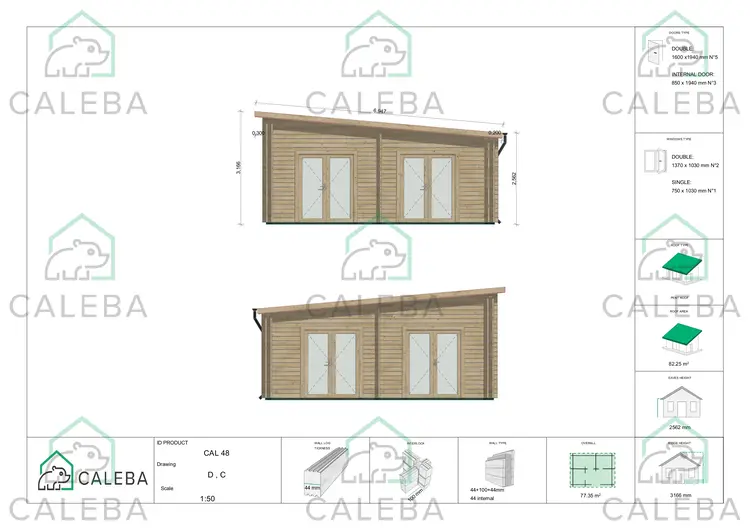 Casa in legno coibentata LILLY 77.34 m², lato C/D