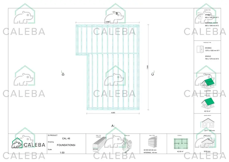 Casa coibentata di legno LARA 48 m², piano fondazione