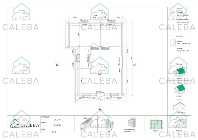 Casa coibentata di legno LARA 48 m², planimetria
