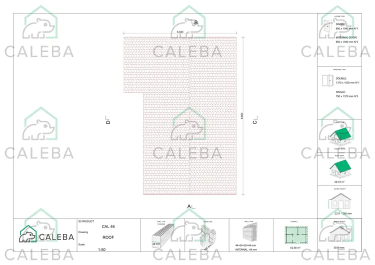 Casa coibentata di legno LARA 48 m², pianta copertura