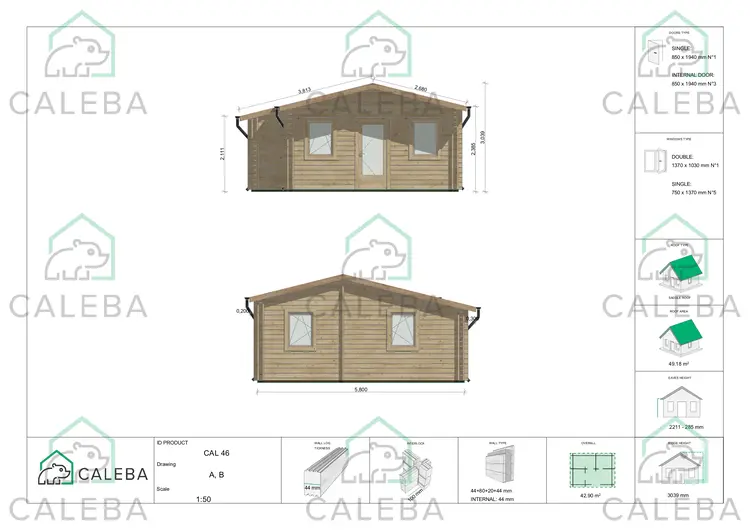 Casa coibentata di legno LARA 48 m², lato A/B