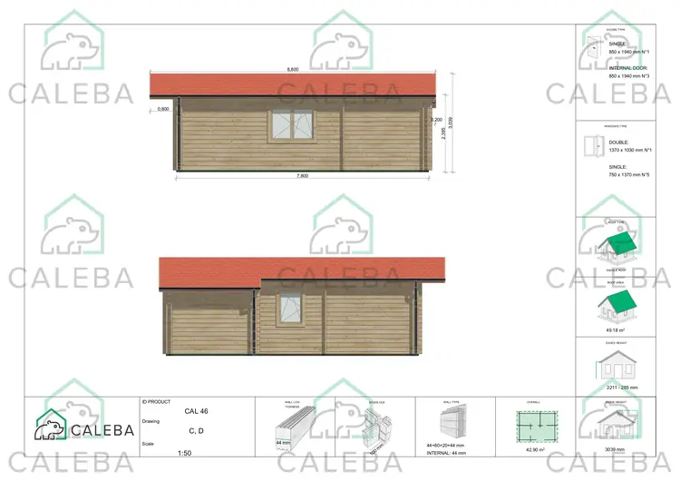 Casa coibentata di legno LARA 48 m², lato C/D