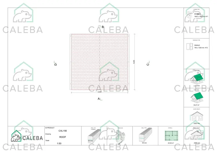 Casa in legno da giardino MATILDE 25 m², pianta copertura