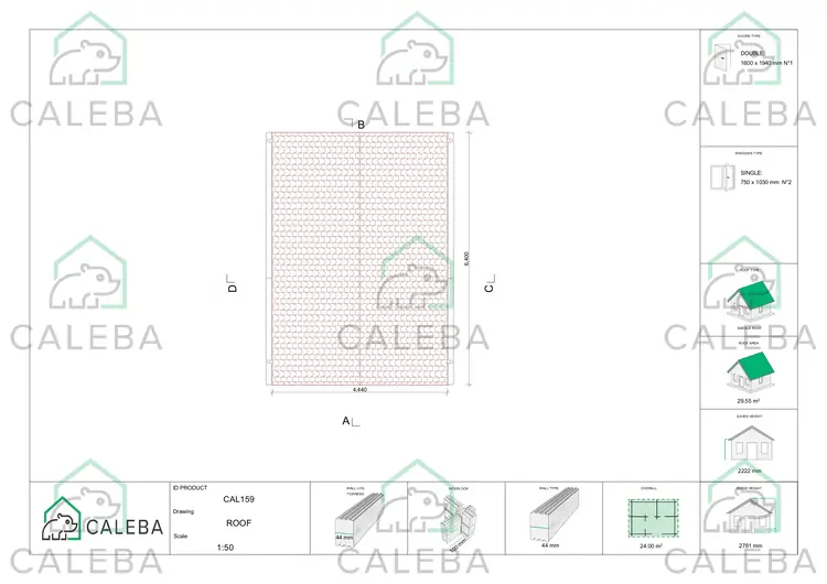 Casa in legno da giardino MATILDE 24 m², pianta copertura