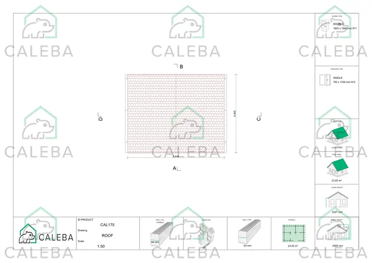 Casa in legno da giardino EMILY 20 m², pianta copertura