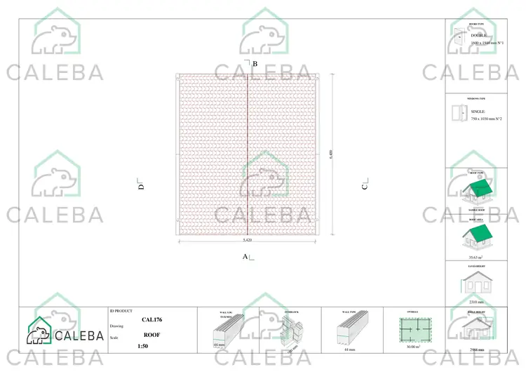 Casetta da giardino EMILY 30 m², pianta copertura