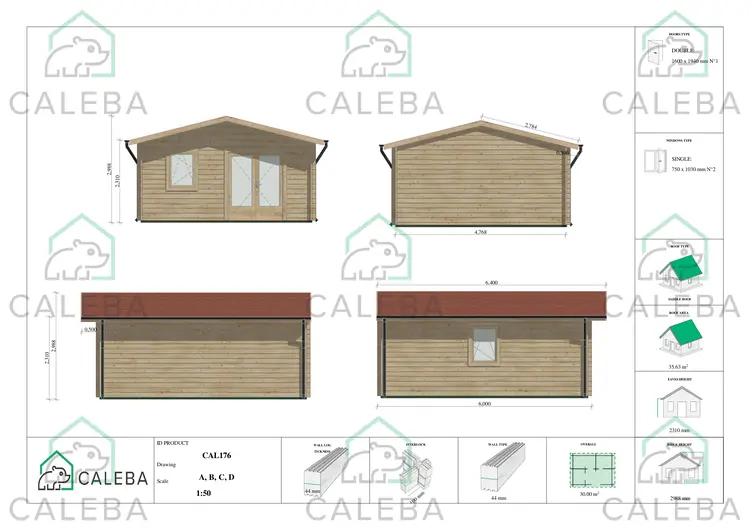Casetta da giardino EMILY 30 m², lati A/B/C/D