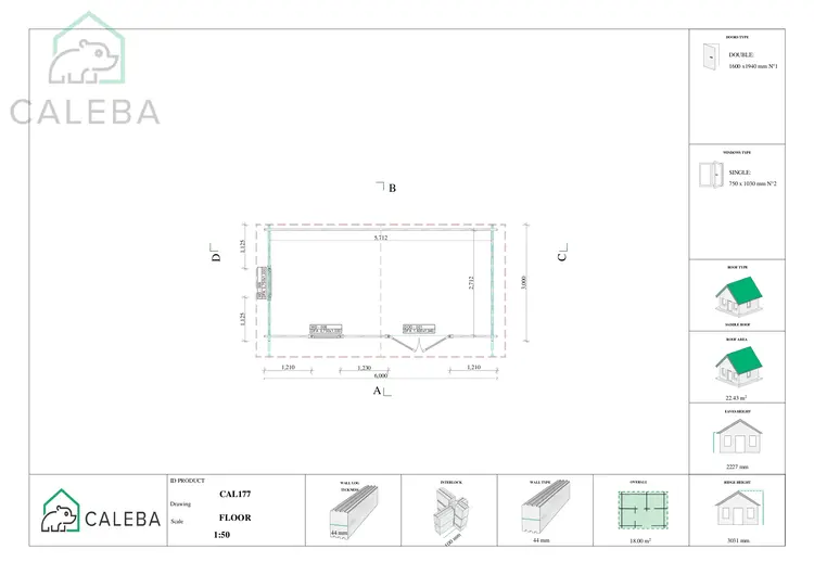 Casa in legno da giardino EMILY 18 m², planimetria