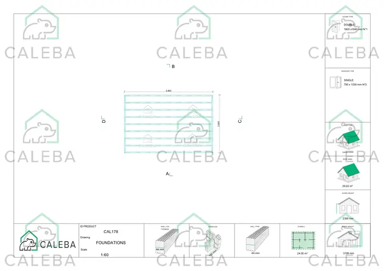 Casetta in legno EMILY 24 m², piano fondazione