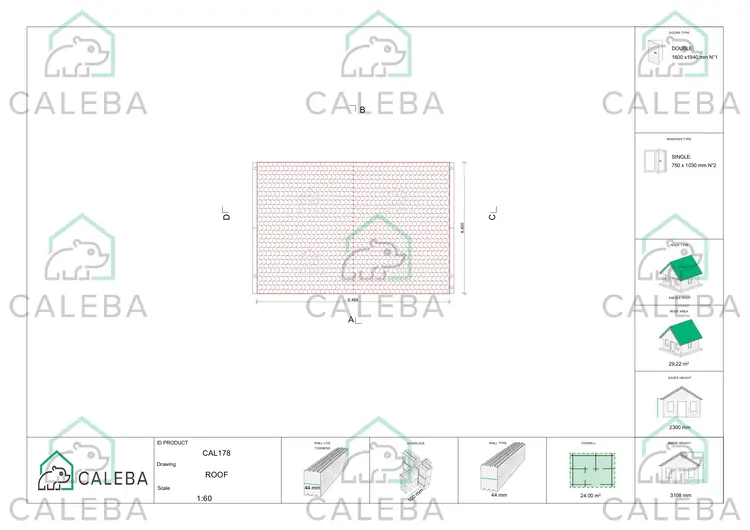 Casetta in legno EMILY 24 m², pianta copertura