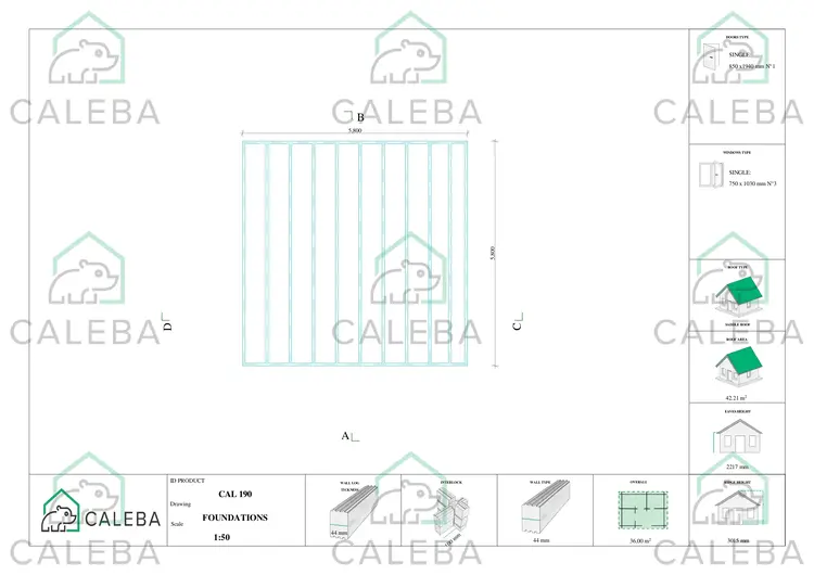 Casa in legno CHIARA 36 m², piano fondazione