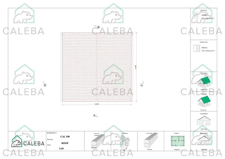 Casa in legno CHIARA 36 m², pianta copertura