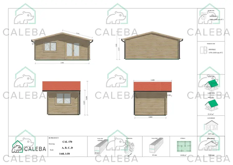 Casetta da giardino LELLA 18 m², lati A/B/C/D