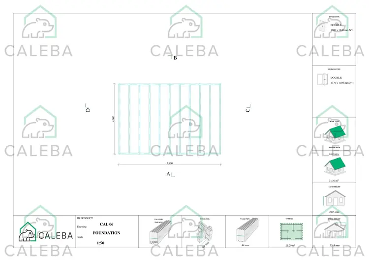 Casa in legno da giardino VIOLA 25.2 m², piano fondazione