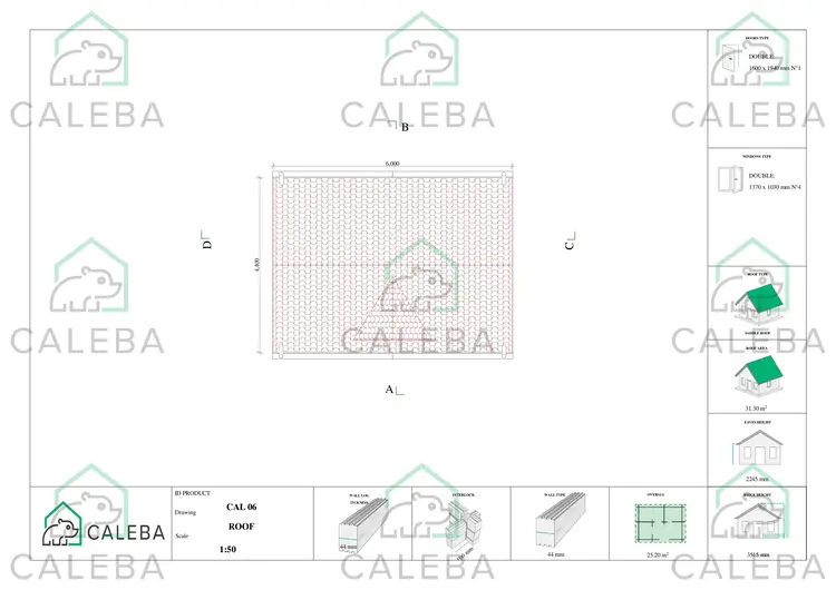 Casa in legno da giardino VIOLA 25.2 m², pianta copertura