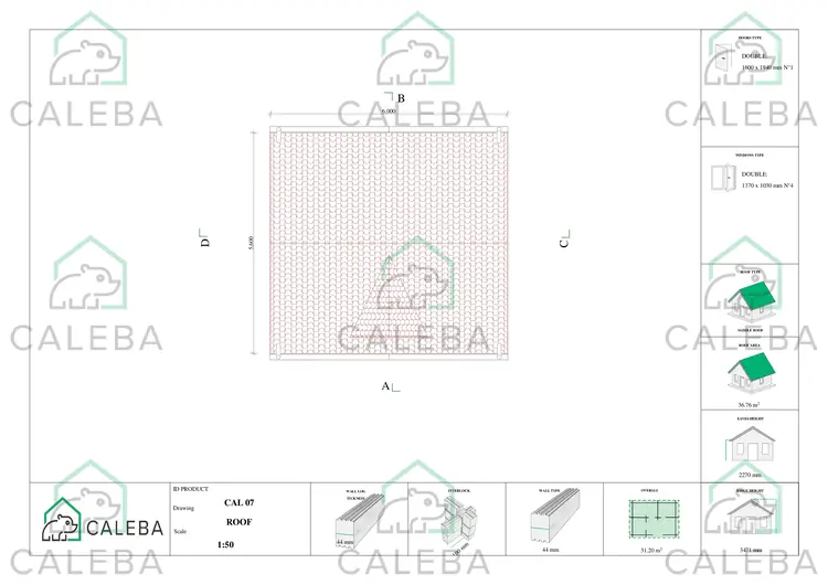 Casa in legno da giardino VIOLA 31.2 m², pianta copertura