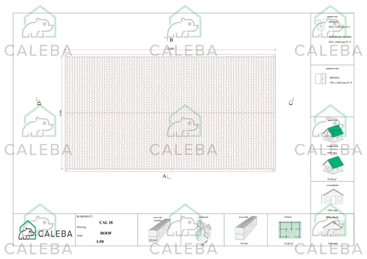 Casa in legno ALMA 72 m², pianta copertura