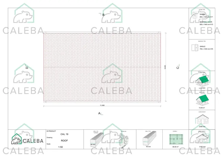 Casa di legno ALMA 66 m², pianta copetura
