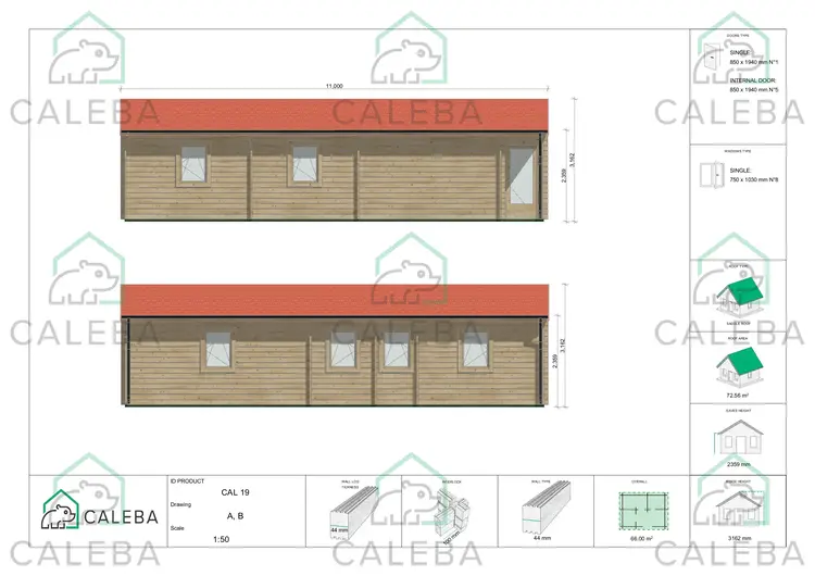 Casa di legno ALMA 66 m², lato A/B