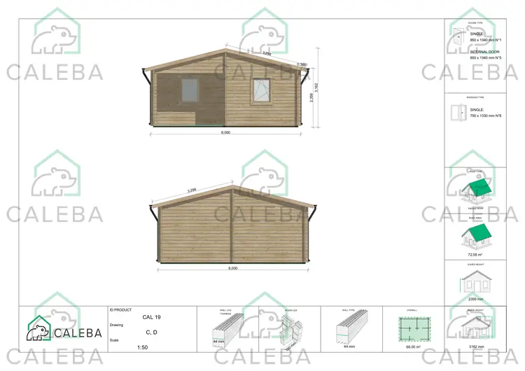 Casa di legno ALMA 66 m², lato C/D