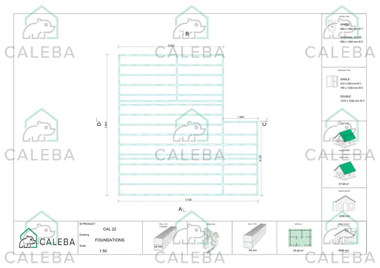 Casa in legno SMERALDA con mezzanino calpestabile e terrazza 63.20 m², piano fondazione