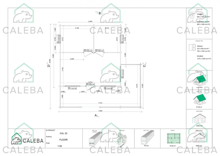 Casa in legno SMERALDA con mezzanino calpestabile e terrazza 63.20 m², planimetria primo piano