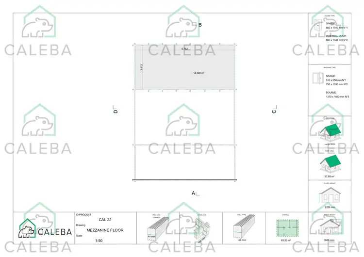 Casa in legno SMERALDA con mezzanino calpestabile e terrazza 63.20 m², planimetria secondo piano