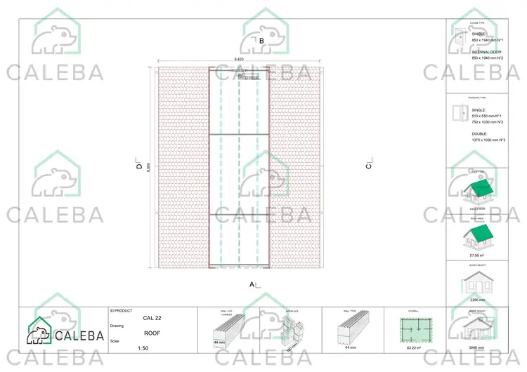 Casa in legno SMERALDA con mezzanino calpestabile e terrazza 63.20 m², pianta copertura